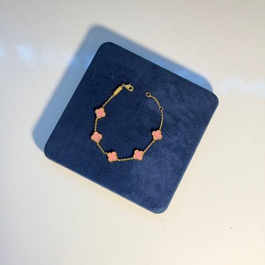 Clover Bracelet - Pink clover gold tone size 10mm