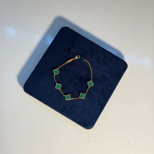Clover Bracelet - Green Malachite Gold tone  size 10mm