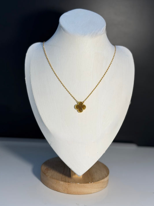 Centered Clover Necklace - Tigerseye size 15mm