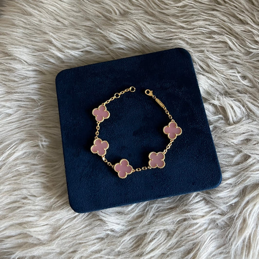 Clover Bracelet - Pink Clover Gold Tone 15mm